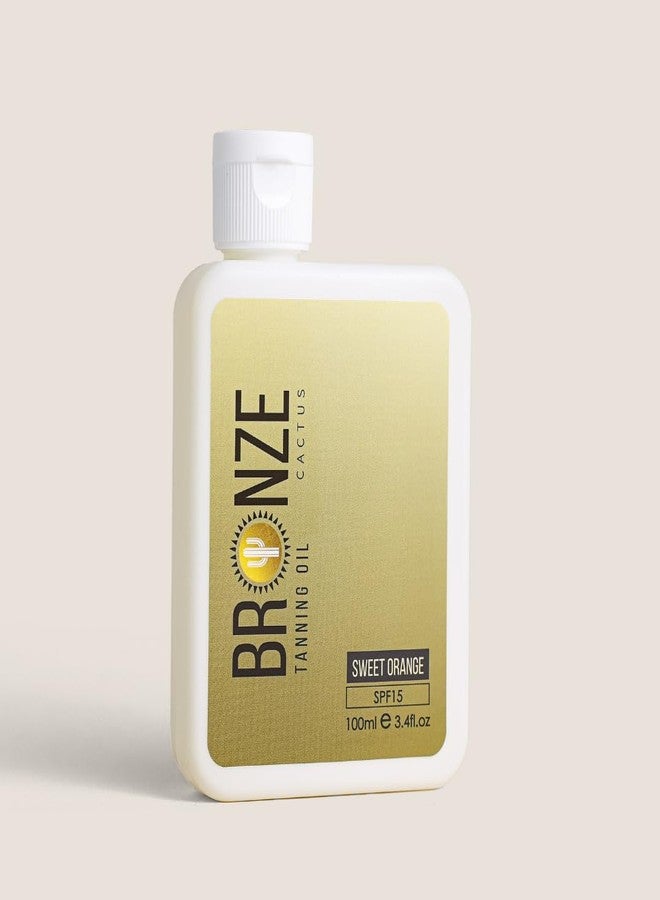 Bronze Cactus Sweet Orange Tanning Oil SPF 15 – Radiant, Hydrating Sun Oil | Vegan, Dermatologist Tested | Broad Spectrum UVA/UVB Defense | Vitamin E & Natural Seed Oils for Smooth Skin Glow 3.4fl.oz - Image 1